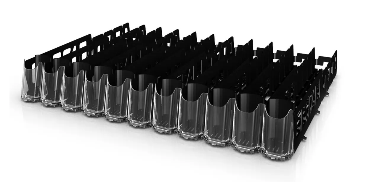 Poussoirs à boissons à lentilles transparentes — Concept P.O.S. Ensemble noir de poussoirs à boissons avec lentilles avant transparentes