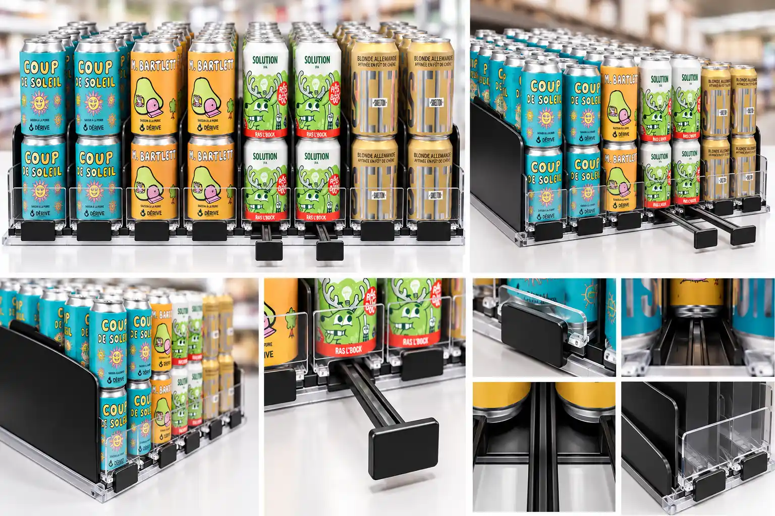 Double-stacked cans: one pull brings the whole lane forward
